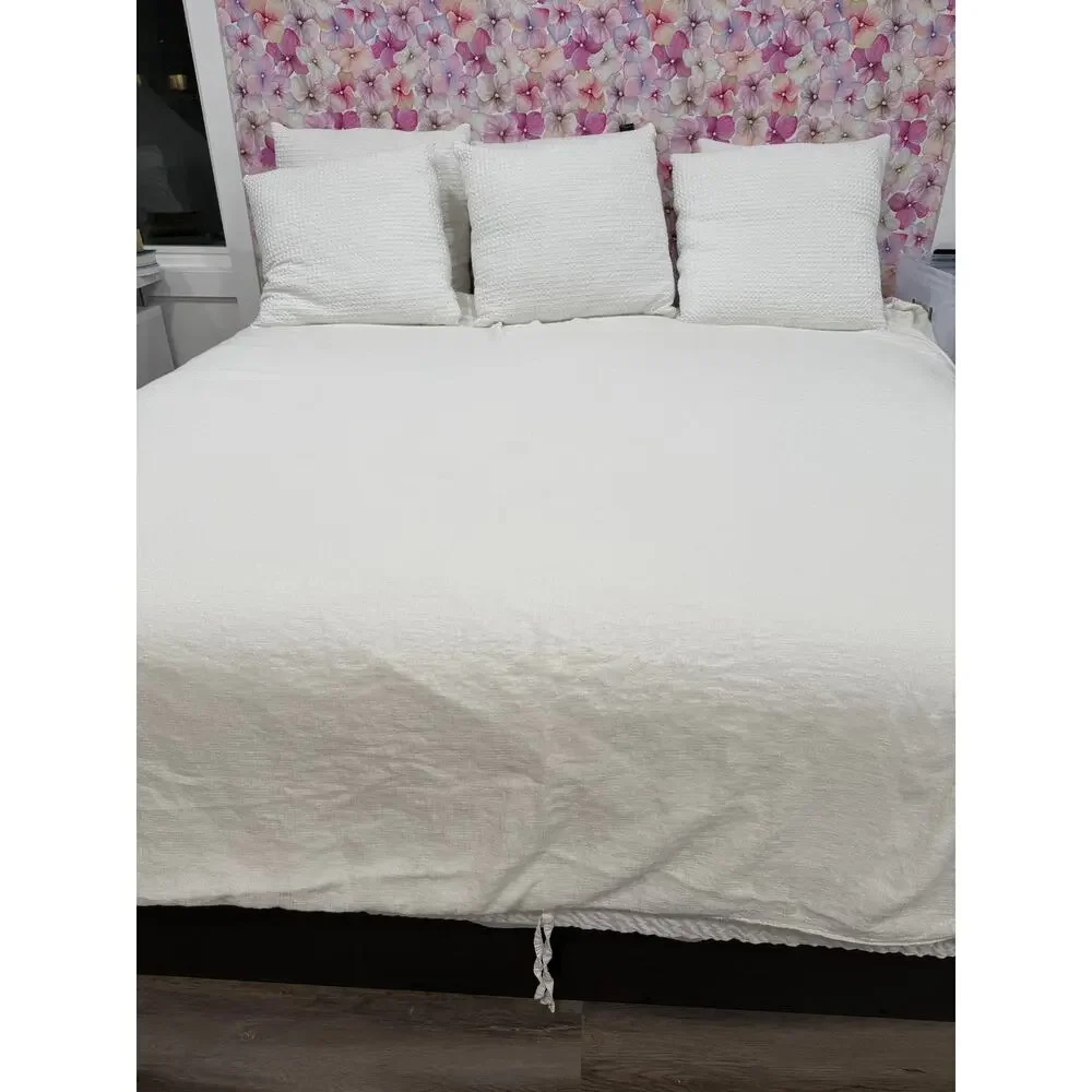Pottery Barn King Linen Duvet Cover White Button Closure Luxury Bedding 104x90